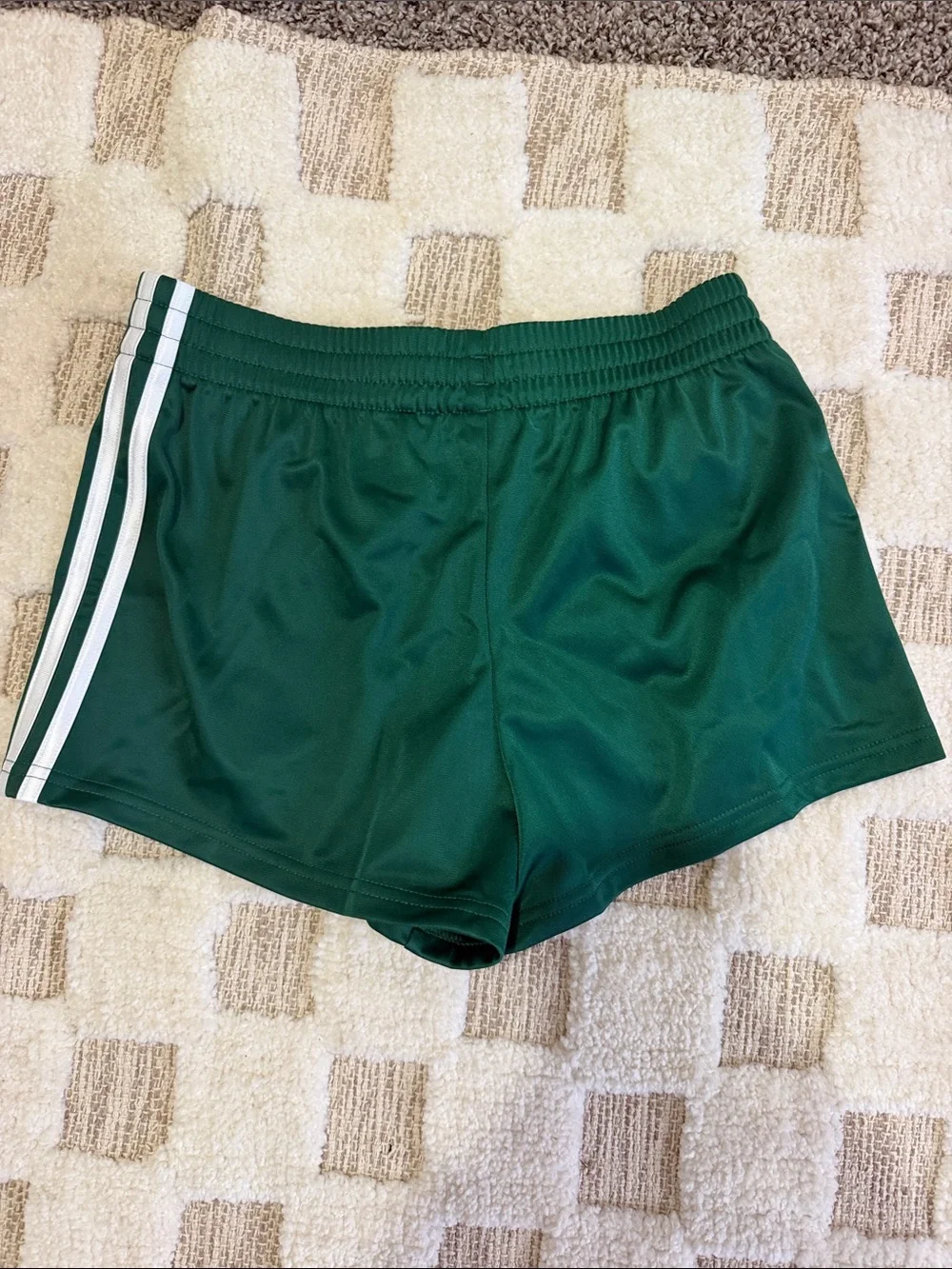 adidas Forest Green 3-Stripe Athletic Shorts with White Accents